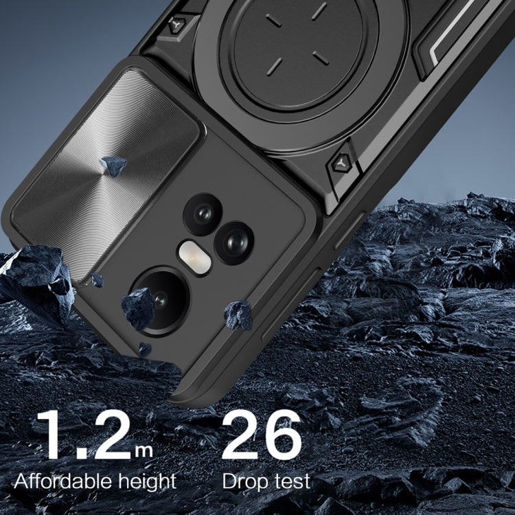 For OPPO Reno10 5G Global CD Texture Sliding Camshield Magnetic Holder Phone Case(Black) - OPPO Cases by PMC TechLife | Online Shopping South Africa | PMC TechLife | Buy Now Pay Later Mobicred