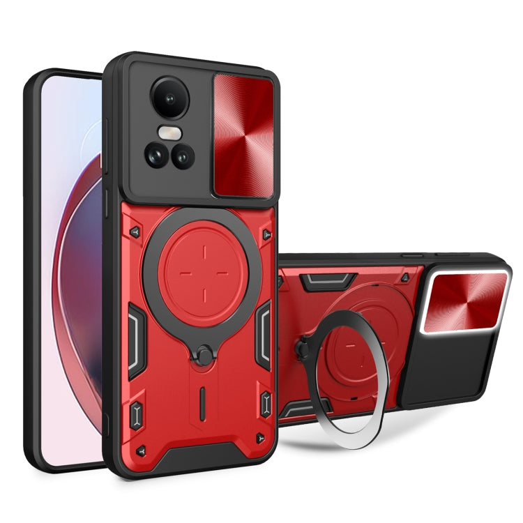 For OPPO Reno10 5G Global CD Texture Sliding Camshield Magnetic Holder Phone Case(Red) - OPPO Cases by PMC TechLife | Online Shopping South Africa | PMC TechLife | Buy Now Pay Later Mobicred