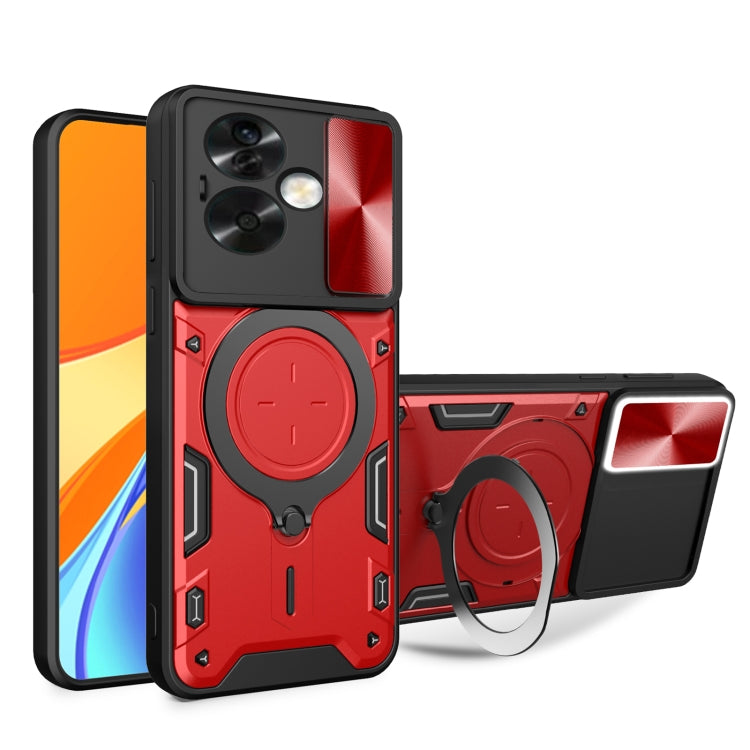 For OPPO A79 5G Global CD Texture Sliding Camshield Magnetic Holder Phone Case(Red) - OPPO Cases by PMC Jewellery | Online Shopping South Africa | PMC Jewellery | Buy Now Pay Later Mobicred