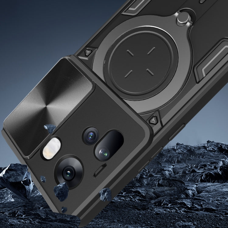 For OPPO Reno11 5G Global CD Texture Sliding Camshield Magnetic Holder Phone Case(Black) - Reno11 Cases by PMC TechLife | Online Shopping South Africa | PMC TechLife | Buy Now Pay Later Mobicred