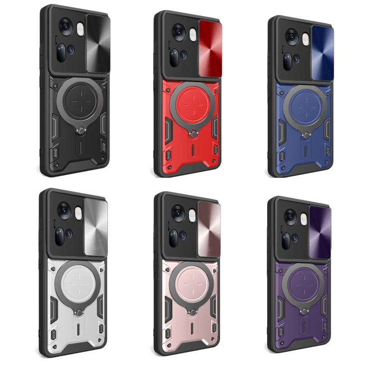 For OPPO Reno11 5G Global CD Texture Sliding Camshield Magnetic Holder Phone Case(Red) - Reno11 Cases by PMC TechLife | Online Shopping South Africa | PMC TechLife | Buy Now Pay Later Mobicred