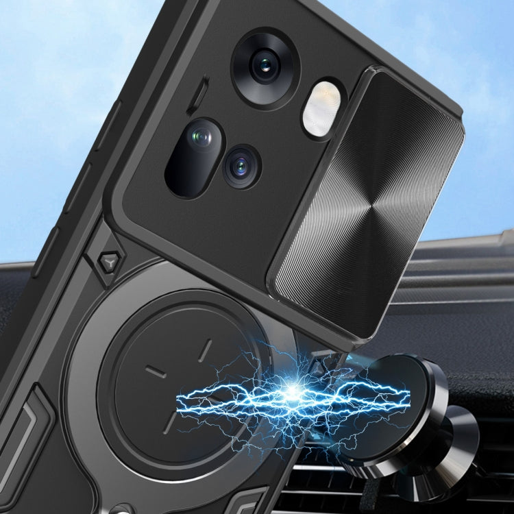 For OPPO Reno11 5G Global CD Texture Sliding Camshield Magnetic Holder Phone Case(Blue) - Reno11 Cases by PMC TechLife | Online Shopping South Africa | PMC TechLife | Buy Now Pay Later Mobicred