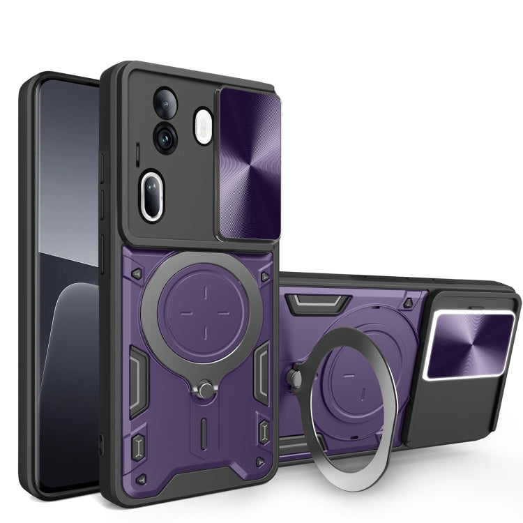 For OPPO Reno11 Pro 5G Global CD Texture Sliding Camshield Magnetic Holder Phone Case(Purple) - Reno11 Pro Cases by PMC Jewellery | Online Shopping South Africa | PMC Jewellery | Buy Now Pay Later Mobicred