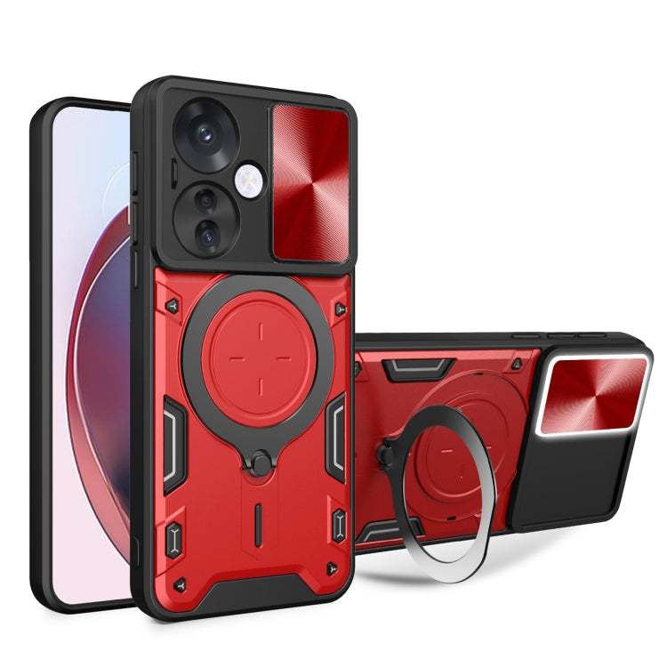 For OPPO Reno11 F 5G Global CD Texture Sliding Camshield Magnetic Holder Phone Case(Red) - Reno11 F Cases by PMC Jewellery | Online Shopping South Africa | PMC Jewellery | Buy Now Pay Later Mobicred