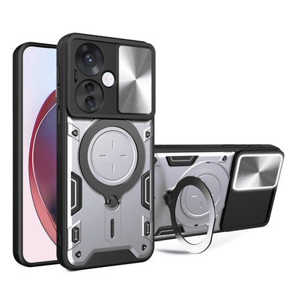 For OPPO Reno11 F 5G Global CD Texture Sliding Camshield Magnetic Holder Phone Case(Silver) - Reno11 F Cases by PMC Jewellery | Online Shopping South Africa | PMC Jewellery | Buy Now Pay Later Mobicred