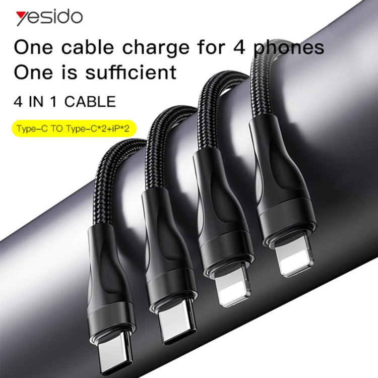 YESIDO CA110 1.2m 4A Type-C to Dual Type-C + Dual 8 Pin Charging Cable(Black) - Multifunction Cable by Yesido | Online Shopping South Africa | PMC Jewellery | Buy Now Pay Later Mobicred