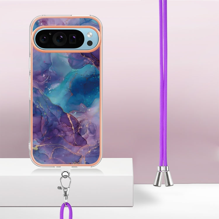 For Google Pixel 9 Pro XL Electroplating Marble Dual-side IMD Phone Case with Lanyard(Purple 016) - Google Cases by PMC TechLife | Online Shopping South Africa | PMC TechLife | Buy Now Pay Later Mobicred