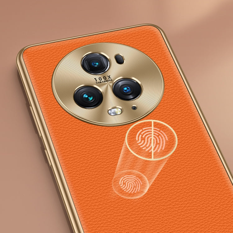 For Honor 90 Pro Litchi Texture Genuine Leather Phone Case(Orange) - Honor Cases by PMC TechLife | Online Shopping South Africa | PMC TechLife | Buy Now Pay Later Mobicred
