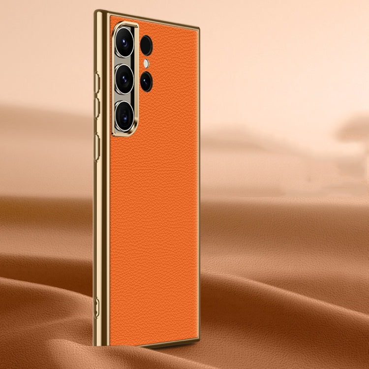 For Samsung Galaxy S23 Ultra 5G Litchi Texture Genuine Leather Phone Case(Orange) - Galaxy S23 Ultra 5G Cases by PMC TechLife | Online Shopping South Africa | PMC TechLife