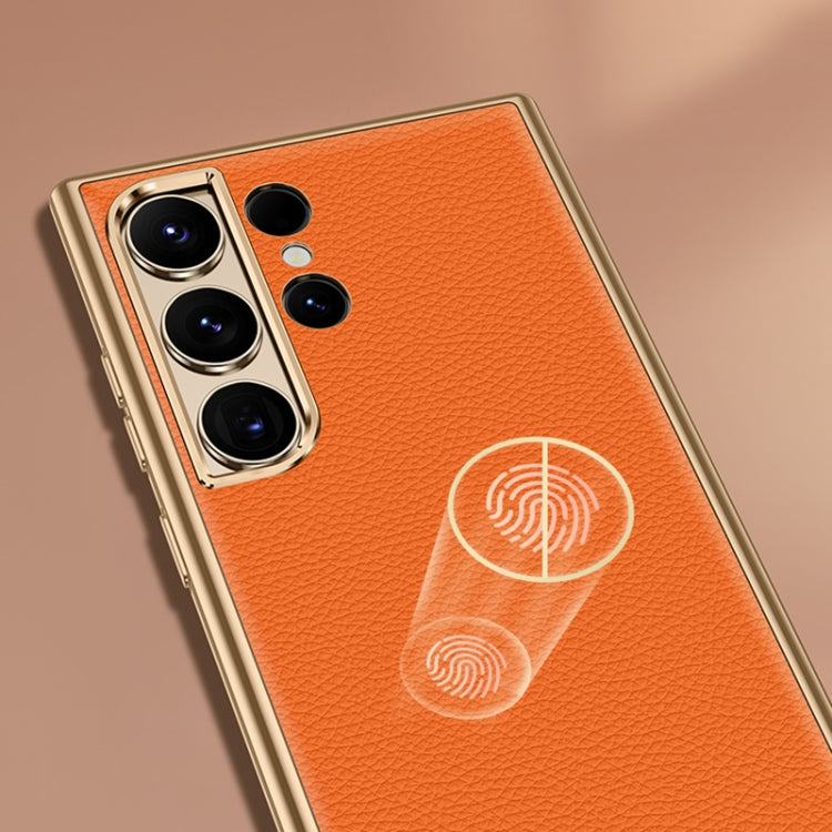 For Samsung Galaxy S23 Ultra 5G Litchi Texture Genuine Leather Phone Case(Orange) - Galaxy S23 Ultra 5G Cases by PMC TechLife | Online Shopping South Africa | PMC TechLife
