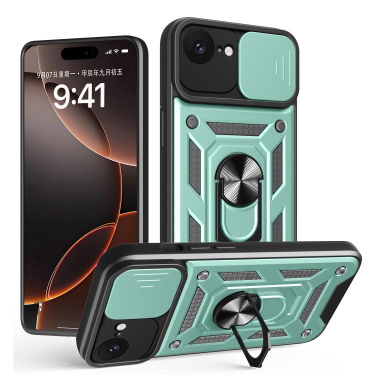 For iPhone 16e Sliding Camera Cover Design TPU+PC Phone Case(Green) - iPhone 16e Cases by PMC TechLife | Online Shopping South Africa | PMC TechLife | Buy Now Pay Later Mobicred