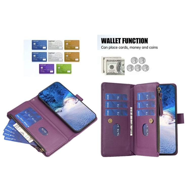 For Google Pixel 7a 9 Card Slots Zipper Wallet Leather Flip Phone Case(Dark Purple) - Google Cases by PMC TechLife | Online Shopping South Africa | PMC TechLife | Buy Now Pay Later Mobicred