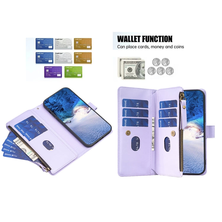 For Google Pixel 7 Pro 9 Card Slots Zipper Wallet Leather Flip Phone Case(Light Purple) - Google Cases by PMC Jewellery | Online Shopping South Africa | PMC Jewellery | Buy Now Pay Later Mobicred