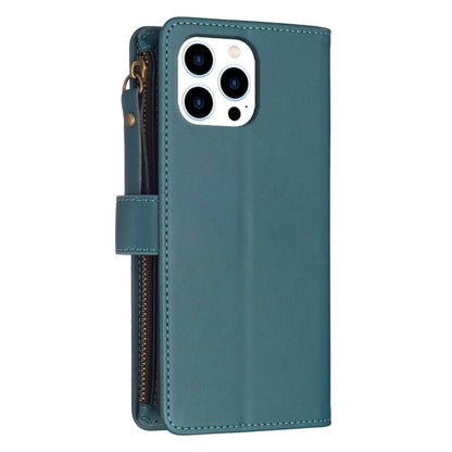 For iPhone 16 Pro Max 9 Card Slots Zipper Wallet Leather Flip Phone Case(Green) - iPhone 16 Pro Max Cases by PMC Jewellery | Online Shopping South Africa | PMC Jewellery | Buy Now Pay Later Mobicred