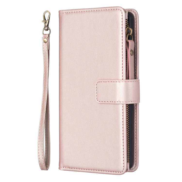 For iPhone 16 Plus 9 Card Slots Zipper Wallet Leather Flip Phone Case(Rose Gold) - iPhone 16 Plus Cases by PMC TechLife | Online Shopping South Africa | PMC TechLife | Buy Now Pay Later Mobicred