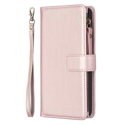 For iPhone 16 Plus 9 Card Slots Zipper Wallet Leather Flip Phone Case(Rose Gold) - iPhone 16 Plus Cases by PMC Jewellery | Online Shopping South Africa | PMC Jewellery | Buy Now Pay Later Mobicred