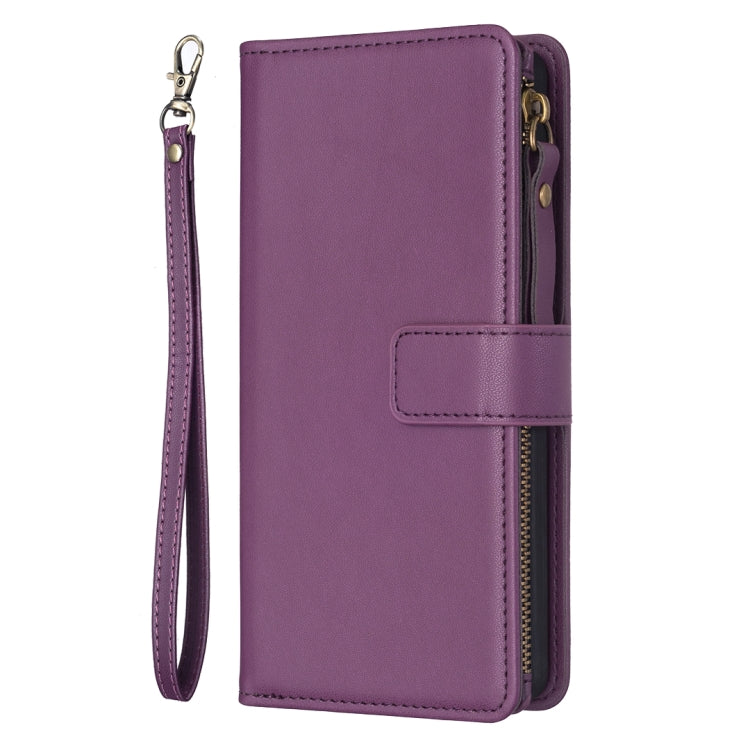 For iPhone 16 9 Card Slots Zipper Wallet Leather Flip Phone Case(Dark Purple) - iPhone 16 Cases by PMC TechLife | Online Shopping South Africa | PMC TechLife | Buy Now Pay Later Mobicred