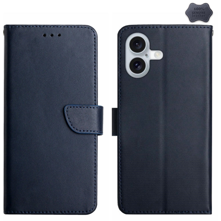 For iPhone 16 Plus Genuine Leather Fingerprint-proof Flip Phone Case(Blue) - iPhone 16 Plus Cases by PMC TechLife | Online Shopping South Africa | PMC TechLife | Buy Now Pay Later Mobicred