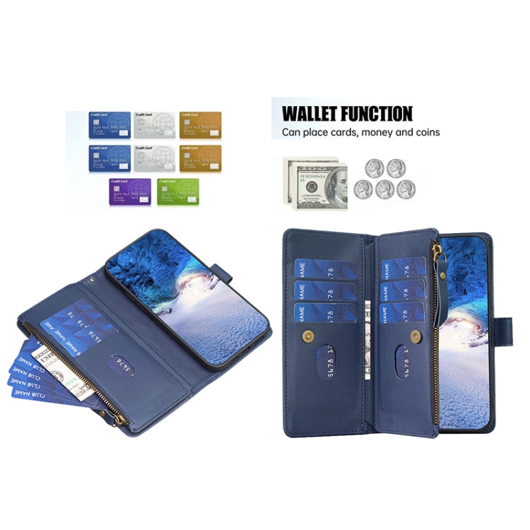 For Xiaomi Redmi 12C 9 Card Slots Zipper Wallet Leather Flip Phone Case(Blue) - Xiaomi Cases by PMC TechLife | Online Shopping South Africa | PMC TechLife