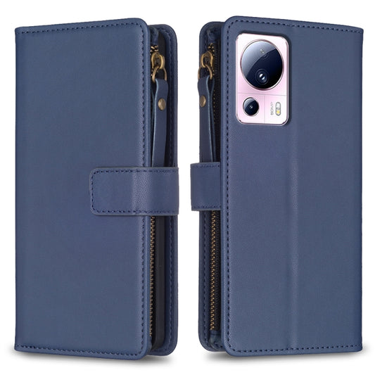 For Xiaomi 13 Lite 9 Card Slots Zipper Wallet Leather Flip Phone Case(Blue) - 13 Lite Cases by PMC Jewellery | Online Shopping South Africa | PMC Jewellery | Buy Now Pay Later Mobicred