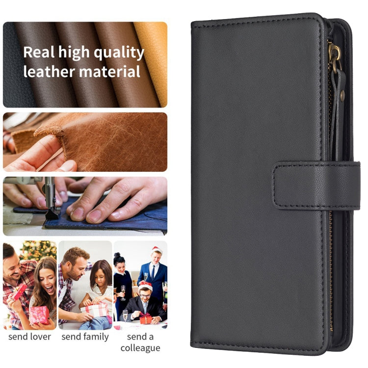 For Xiaomi Redmi 13C 9 Card Slots Zipper Wallet Leather Flip Phone Case(Black) - 13C Cases by PMC Jewellery | Online Shopping South Africa | PMC Jewellery | Buy Now Pay Later Mobicred