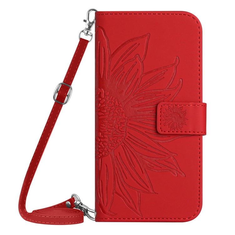 For iPhone SE 2024 Skin Feel Sun Flower Embossed Flip Leather Phone Case with Lanyard(Red) - More iPhone Cases by PMC Jewellery | Online Shopping South Africa | PMC Jewellery | Buy Now Pay Later Mobicred