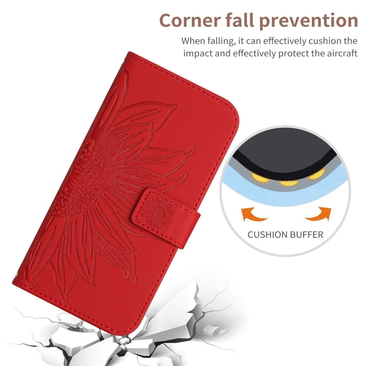 For iPhone 16 Pro Max Skin Feel Sun Flower Embossed Flip Leather Phone Case with Lanyard(Red) - iPhone 16 Pro Max Cases by PMC TechLife | Online Shopping South Africa | PMC TechLife | Buy Now Pay Later Mobicred