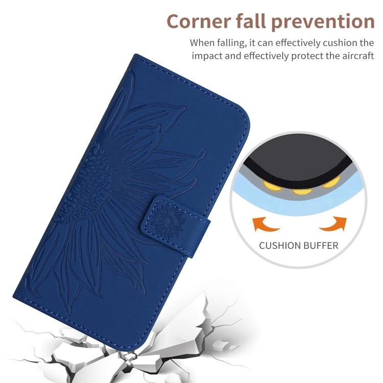 For iPhone 16 Skin Feel Sun Flower Embossed Flip Leather Phone Case with Lanyard(Dark Blue) - iPhone 16 Cases by PMC TechLife | Online Shopping South Africa | PMC TechLife | Buy Now Pay Later Mobicred