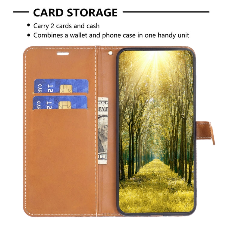For Xiaomi Redmi Note 13 Pro 4G Global Color Block Denim Texture Leather Phone Case(Brown) - Note 13 Pro Cases by PMC TechLife | Online Shopping South Africa | PMC TechLife | Buy Now Pay Later Mobicred