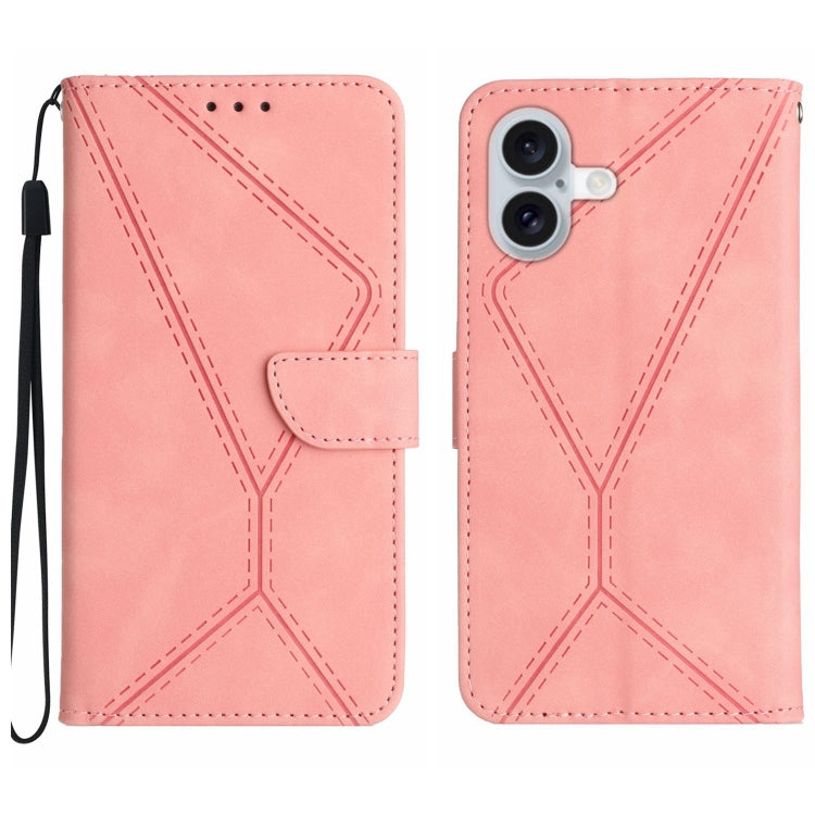 For iPhone 16 Plus Stitching Embossed Leather Phone Case(Pink) - iPhone 16 Plus Cases by PMC Jewellery | Online Shopping South Africa | PMC Jewellery | Buy Now Pay Later Mobicred