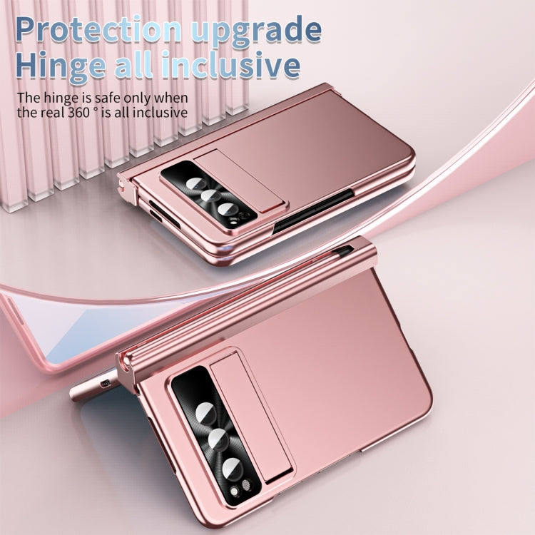 For Google Pixel Fold Integrated Electroplating Pen Slot Double Hinge Folding Phone Case with Stylus(Pink) - Google Cases by PMC TechLife | Online Shopping South Africa | PMC TechLife | Buy Now Pay Later Mobicred