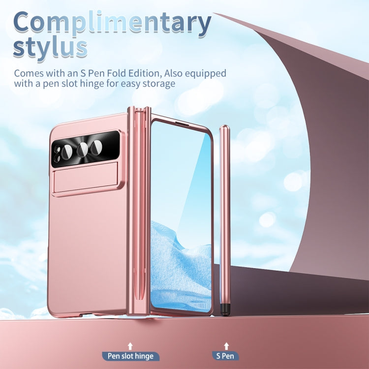 For Google Pixel Fold Integrated Electroplating Pen Slot Double Hinge Folding Phone Case with Stylus(Pink) - Google Cases by PMC TechLife | Online Shopping South Africa | PMC TechLife | Buy Now Pay Later Mobicred