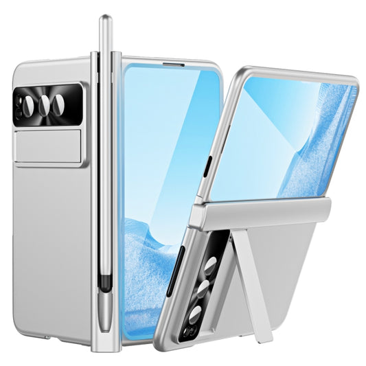 For Google Pixel Fold Integrated Electroplating Pen Slot Double Hinge Folding Phone Case with Stylus(Silver) - Google Cases by PMC Jewellery | Online Shopping South Africa | PMC Jewellery | Buy Now Pay Later Mobicred