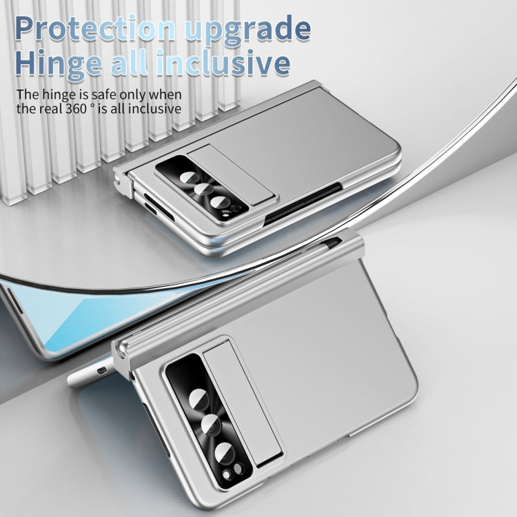 For Google Pixel Fold Integrated Electroplating Pen Slot Double Hinge Folding Phone Case with Stylus(Silver) - Google Cases by PMC TechLife | Online Shopping South Africa | PMC TechLife | Buy Now Pay Later Mobicred