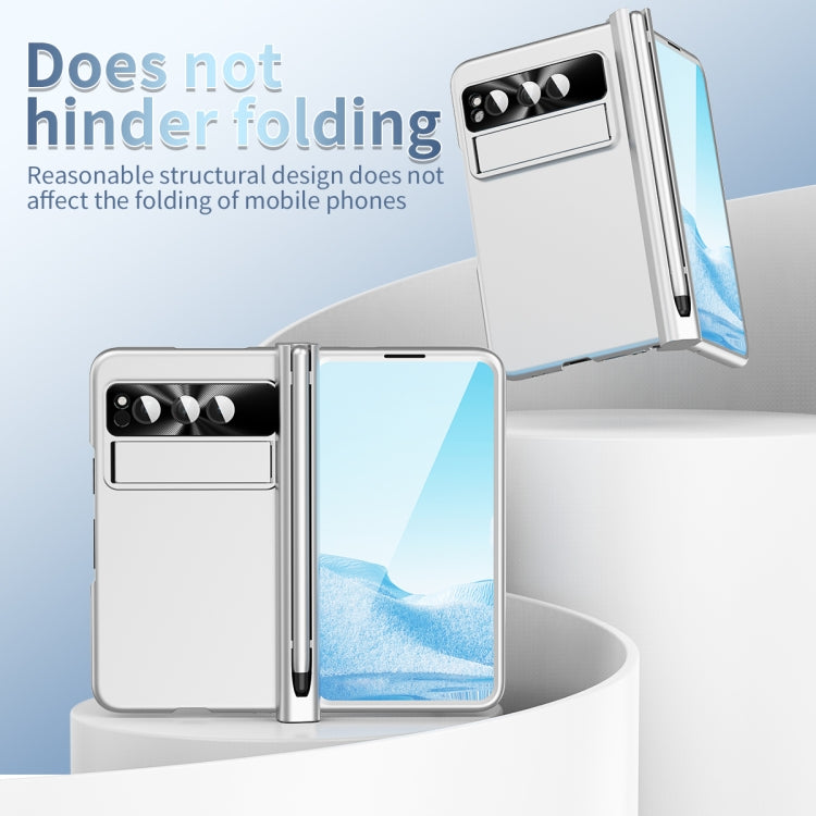 For Google Pixel Fold Integrated Electroplating Pen Slot Double Hinge Folding Phone Case with Stylus(Silver) - Google Cases by PMC TechLife | Online Shopping South Africa | PMC TechLife | Buy Now Pay Later Mobicred