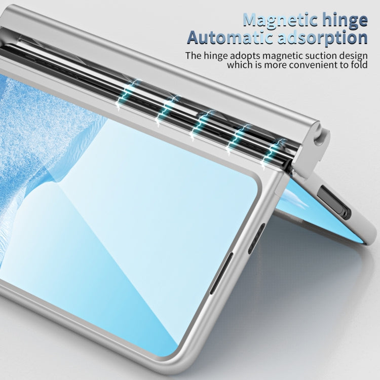 For Google Pixel Fold Integrated Electroplating Pen Slot Double Hinge Folding Phone Case with Stylus(Silver) - Google Cases by PMC TechLife | Online Shopping South Africa | PMC TechLife | Buy Now Pay Later Mobicred