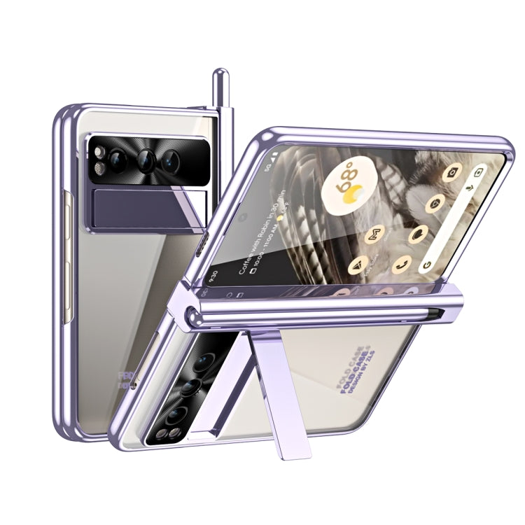 For Google Pixel Fold Integrated Electroplating Folding Phone Case with Pen Slot(Purple) - Google Cases by PMC TechLife | Online Shopping South Africa | PMC TechLife | Buy Now Pay Later Mobicred
