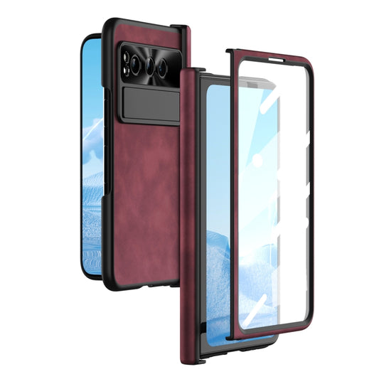 For Google Pixel Fold Integrated Napa Texture All-inclusive Phone Case with Hinge(Red) - Google Cases by PMC Jewellery | Online Shopping South Africa | PMC Jewellery | Buy Now Pay Later Mobicred