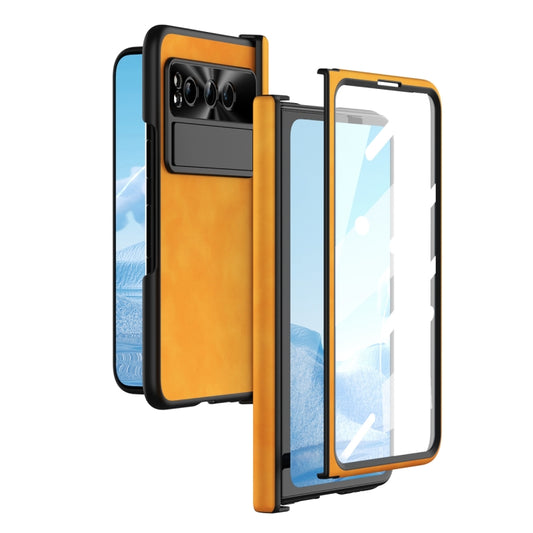 For Google Pixel Fold Integrated Napa Texture All-inclusive Phone Case with Hinge(Yellow) - Google Cases by PMC Jewellery | Online Shopping South Africa | PMC Jewellery | Buy Now Pay Later Mobicred