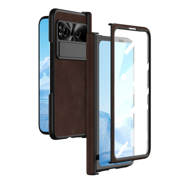 For Google Pixel Fold Integrated Napa Texture All-inclusive Phone Case with Hinge(Coffee) - Google Cases by PMC TechLife | Online Shopping South Africa | PMC TechLife | Buy Now Pay Later Mobicred