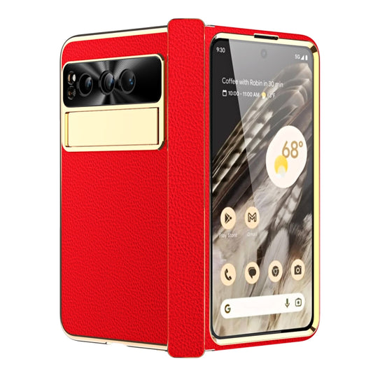 For Google Pixel Fold Litchi Pattern Electroplating Folding Phone Case with Hinge(Red) - Google Cases by PMC Jewellery | Online Shopping South Africa | PMC Jewellery | Buy Now Pay Later Mobicred