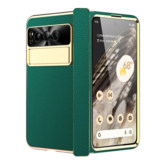 For Google Pixel Fold Litchi Pattern Electroplating Folding Phone Case with Hinge(Green) - Google Cases by PMC Jewellery | Online Shopping South Africa | PMC Jewellery | Buy Now Pay Later Mobicred