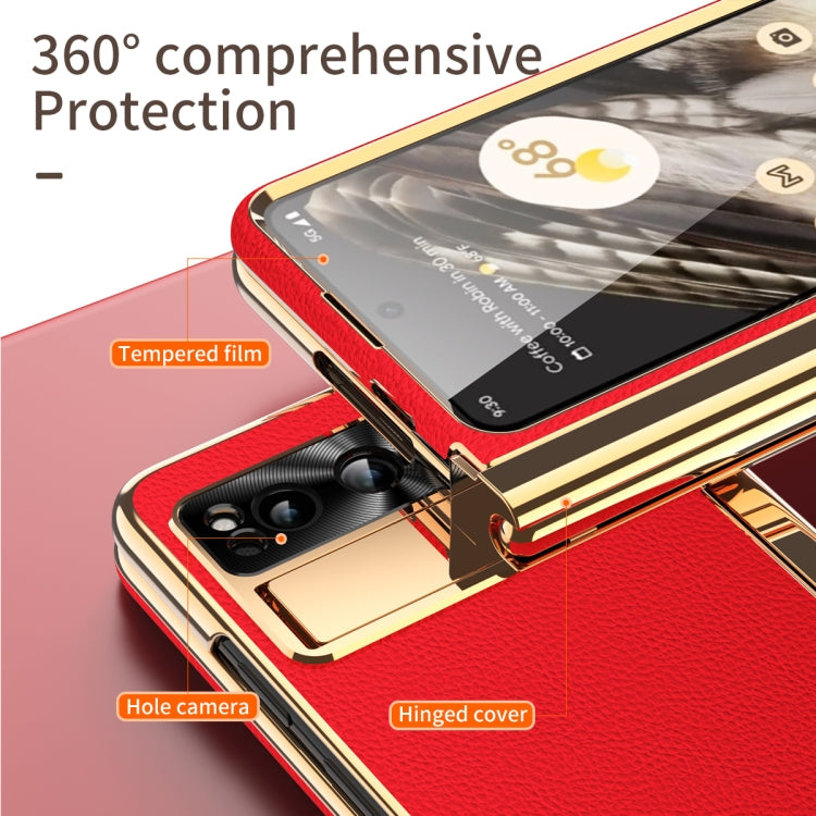 For Google Pixel Fold Litchi Pattern Electroplating Pen Slot Folding Phone Case with Stylus(Red) - Google Cases by PMC TechLife | Online Shopping South Africa | PMC TechLife | Buy Now Pay Later Mobicred