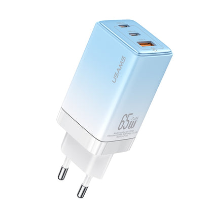 USAMS US-CC180 65W ACC Three Ports GaN Charger, EU Plug(Gradient Blue) - USB Charger by USAMS | Online Shopping South Africa | PMC Jewellery | Buy Now Pay Later Mobicred