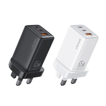 USAMS US-CC196 65W ACC Three Ports GaN Charger, UK Plug(Black) - USB Charger by USAMS | Online Shopping South Africa | PMC Jewellery | Buy Now Pay Later Mobicred