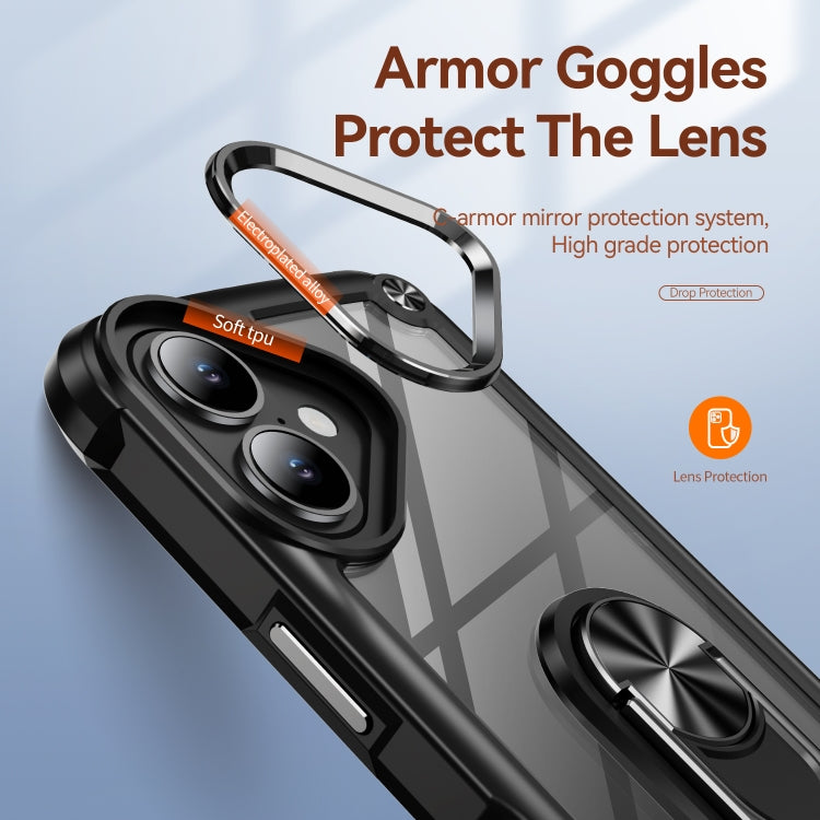 For iPhone 16 Plus TPU + PC Lens Protection Phone Case with Ring Holder(Black) - free shipping - PMC TechLife - Order now!