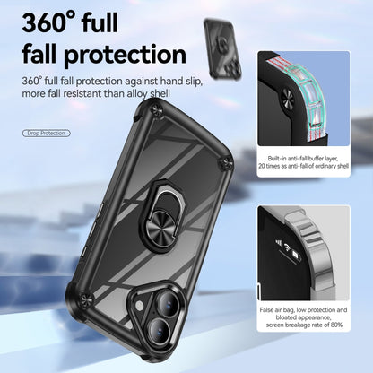 For iPhone 16 TPU + PC Lens Protection Phone Case with Ring Holder(Black) - iPhone 16 Cases by PMC Jewellery | Online Shopping South Africa | PMC Jewellery | Buy Now Pay Later Mobicred