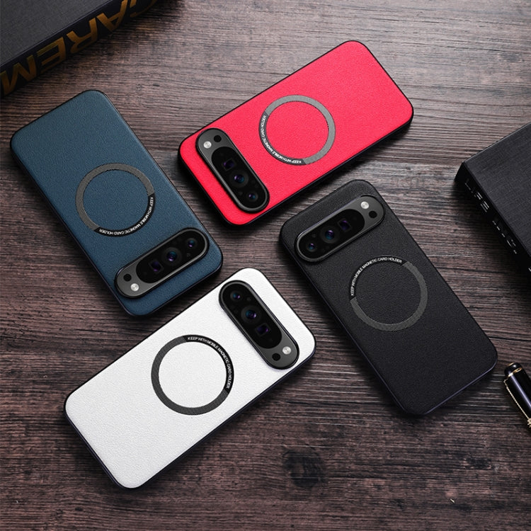 For Google Pixel 9 Pro Magsafe Magnetic Ring Leather Texture Phone Case(White) - Google Cases by PMC TechLife | Online Shopping South Africa | PMC TechLife | Buy Now Pay Later Mobicred