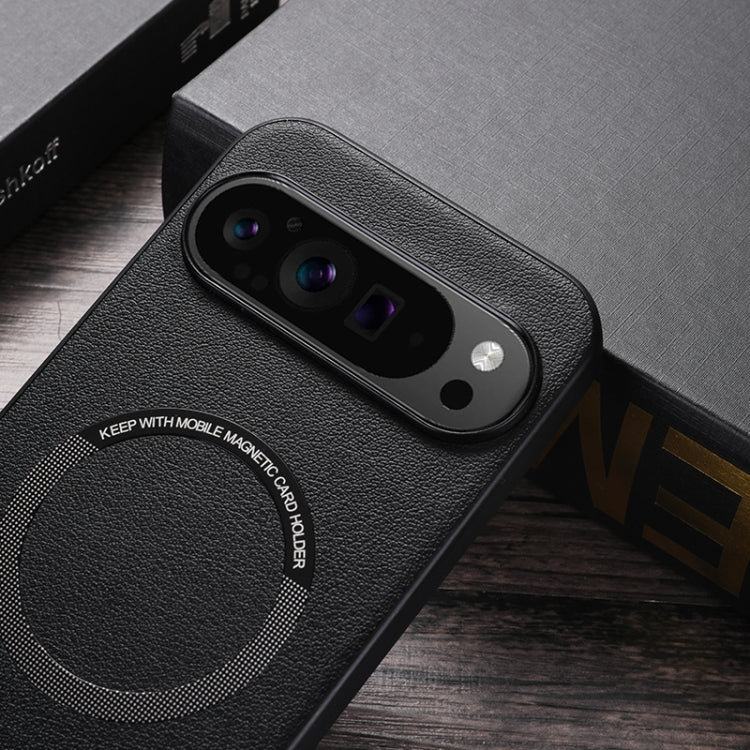 For Google Pixel 9 Pro Magsafe Magnetic Ring Leather Texture Phone Case(White) - Google Cases by PMC TechLife | Online Shopping South Africa | PMC TechLife | Buy Now Pay Later Mobicred
