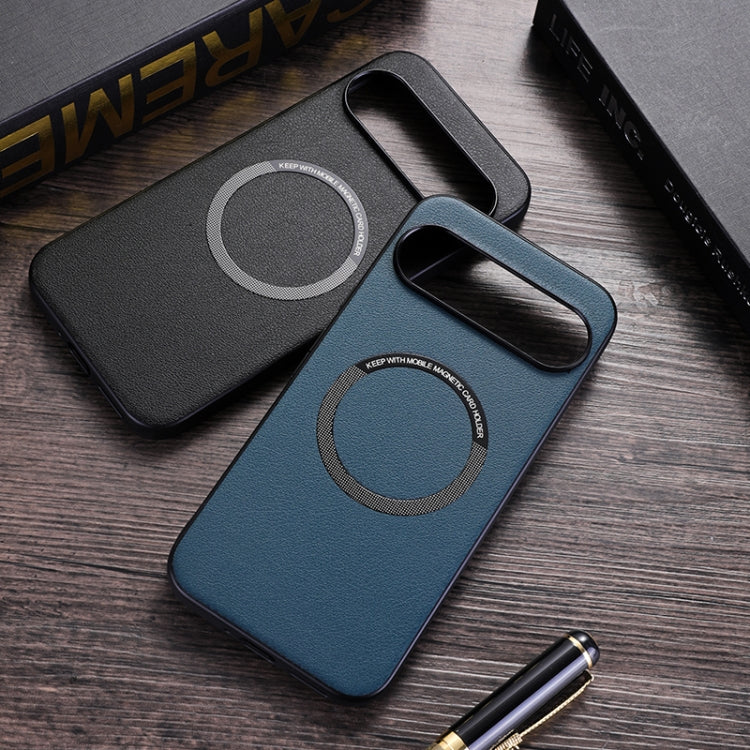 For Google Pixel 9 Pro Magsafe Magnetic Ring Leather Texture Phone Case(Black) - Google Cases by PMC TechLife | Online Shopping South Africa | PMC TechLife | Buy Now Pay Later Mobicred